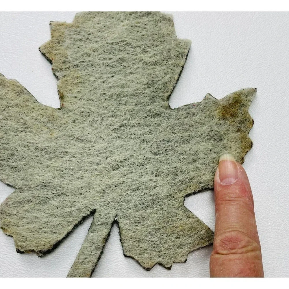 6 Fall Leaf Coasters Green Beige Reversible Felt Covered Autumn 5x7
